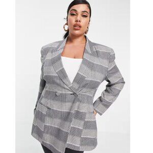 ASOS DESIGN Curve premium moulded hip suit blazer in check